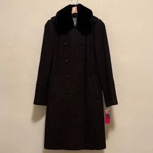 Vince Camuto Black Pea Coat with Fur Collar
